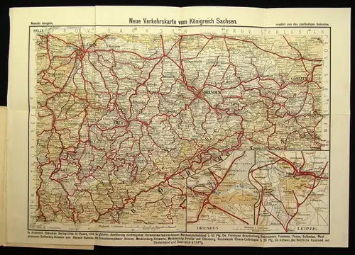 Neue Verkehrskarte Königreich Sachsen um 1915 Nr.9 1:600 000 O. Eulitz js