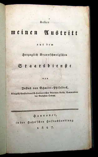 Schmidt-Phiseldeck 1827 Ueber meinen Austritt aus dem herzoglichen ... Recht am