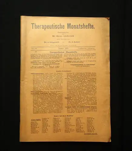 Liebreich Therapeutische Monatshefte Heft 1 15. Jahrgang Januar 1901 Medizin mb