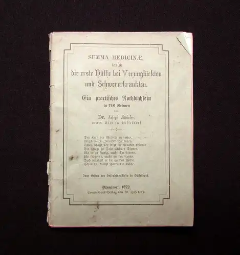 Bücheler Summa Medicinae ein practisches Nothbüchlein in 716 Reimen 1872 mb