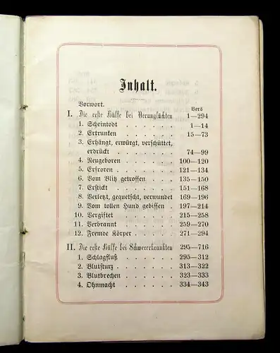 Bücheler Summa Medicinae ein practisches Nothbüchlein in 716 Reimen 1872 mb