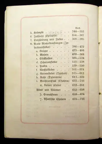 Bücheler Summa Medicinae ein practisches Nothbüchlein in 716 Reimen 1872 mb