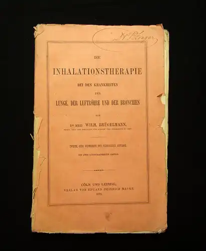 Brügelmann Die Inhalationstherapie bei Krankheiten d. Lunge u.a. 1876 Medizin mb