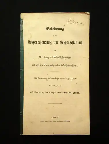 Königl. Ministerium des Inneren Leichenbehandlung u Leichenbestattung um 1875 mb