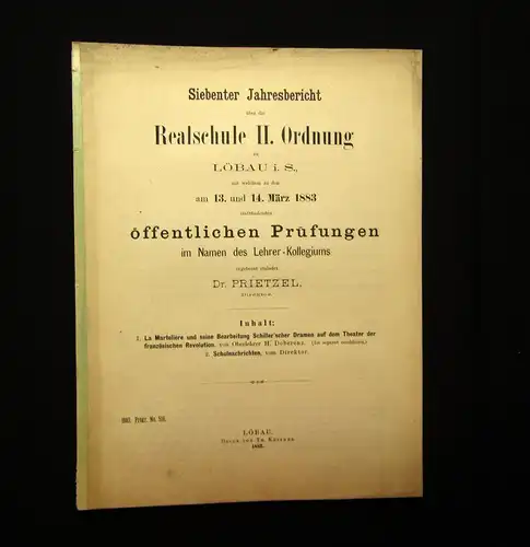 Prietzel 7. Jahresbericht Realschule II. Ordnung zu Löbau i. S. 1883 Wissen mb
