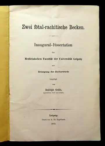 Gräfe Zwei fötal-rachitische Becken Inaugural-Dissertation 1875 Wissen Studium m