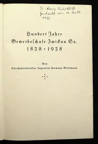 Weidemann Hundert Jahre Gewerbeschule Zwickau Sa. 1828-1928 um 1900 js