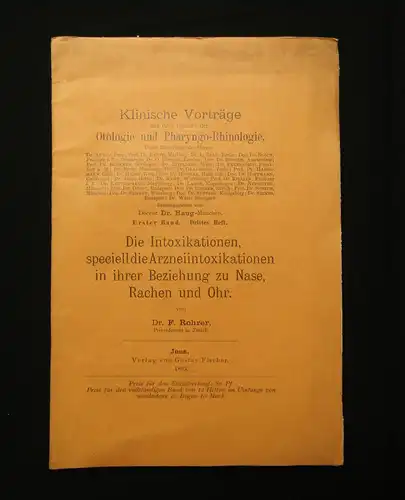 Rohrer Klinische Vorträge Otologie Pharyngo-Rhinologie 1895 Wissen mb