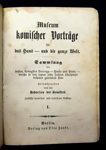 Museum komischer Vorträge 2 Bde. in 1 um 1850 selten Belletristik Lyrik js