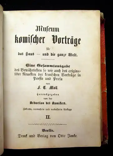 Museum komischer Vorträge 2 Bde. in 1 um 1850 selten Belletristik Lyrik js