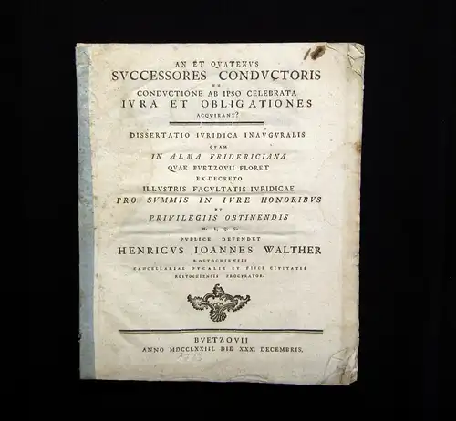 Walther, Heinrich Johann 1773 An Et Qvatenvs Svccessores Condvctoris Ex ... am