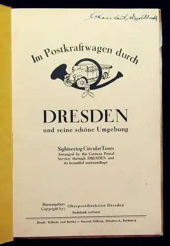 Im Postkraftwagen durch Dresden, Führer d. d. Stadtmuseum zu Dresden 1911/1928am