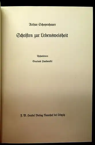 Weitzmann Arthur Schopenhauer Schriften zur Lebensweisheit 1938 Halbpergament js