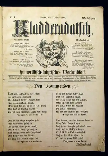 Kladderadatsch 19. Jhg. Hefte 1866 Humoristisch- Satyrisches Wochenblatt js