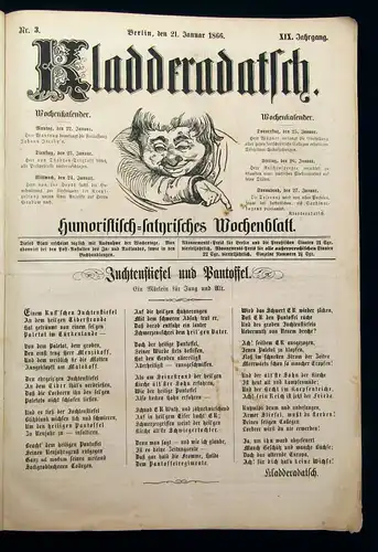 Kladderadatsch 19. Jhg. Hefte 1866 Humoristisch- Satyrisches Wochenblatt js