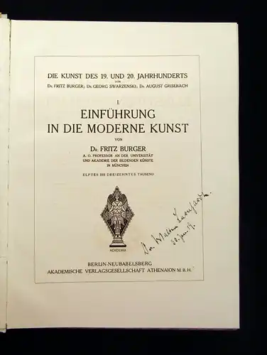 Burger Handbuch der Kunstwissenschaft 1.Einführung in die moderne Kunst 1917 js