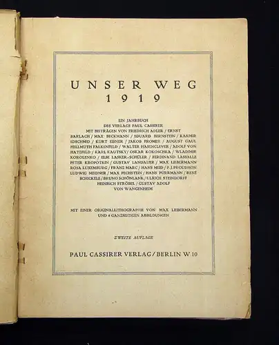 Cassirer Unser Weg 1919 Kunst Kultur Lithographie 8 ganzseitige Abbildungen js