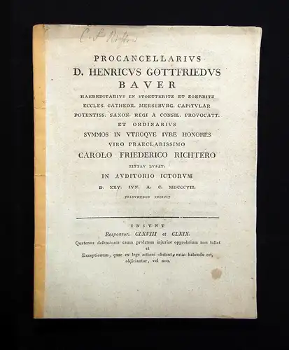 Richtero, Friederico Procancellarius D. Hernricus Gottfriedus Baver 1807 js