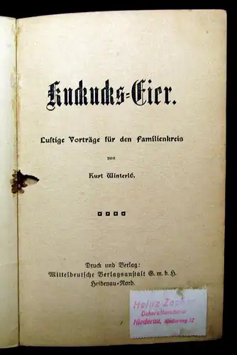 Winterle Kuckucks-Eier Lustige Vorträge für d. Familienkreis um 1900 sehr selten