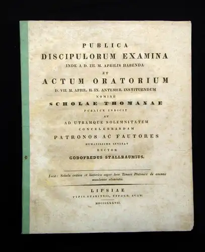 Publica Discippulorum Examina Inde A.D. III. M. Aprilis Habenda et Actum 1837 js