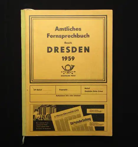 Fernmeldeamt Dresden Amtliches Fernsprechbuch Bezirk Dresden 1959