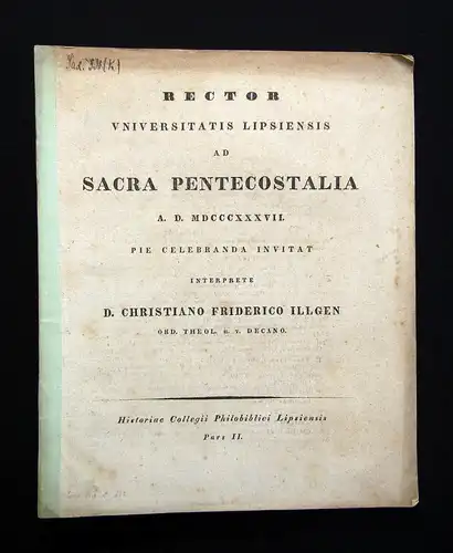 Rector Universitatis Lipsiensis Ad Sacra Pentecostalia A.D. MDCCCXXXVII 1837 js