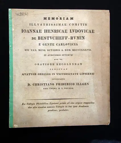 Memoriam Illustrissimae Comitis Ioannae Henricae Ludovicae De Bestucheff 1837 js