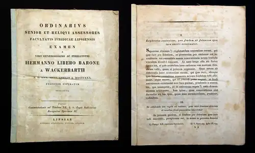 Odinarius Senior Et Reliqui Assesossores Facultatis Ivridicae Lipsiensis 1830 js