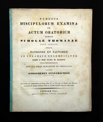 Stallbaumuius Publica Discipulorum Examina et Actum Oratium Nomine 1845 js