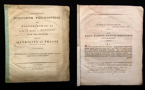 Prasse, de Mauricius Solemnia Docturum Philosophiae Et Magistroum LL. AA 1813 js