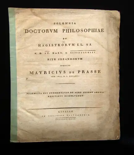 Prasse, de Mauricius Solemnia Docturum Philosophiae Et Magistroum LL. AA 1813 js