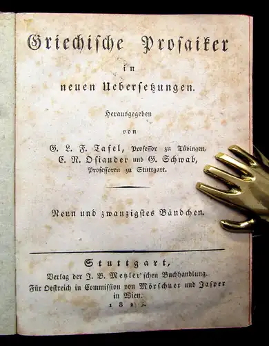 Tafel, Moser Griechische Prosaiker Apollodors Mythologische Bibliothek 1828 mb