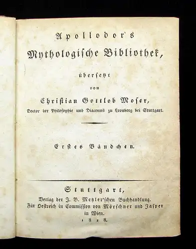 Tafel, Moser Griechische Prosaiker Apollodors Mythologische Bibliothek 1828 mb