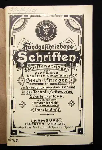 Endress Handgeschriebene Schriften Schriftenvorlagen Or. Ausgabe um 1920 js