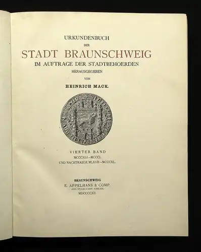 Hänselmann Urkundenbuch der Stadt Braunschweig  Bd.1-4 komplett 1873- 1912 js