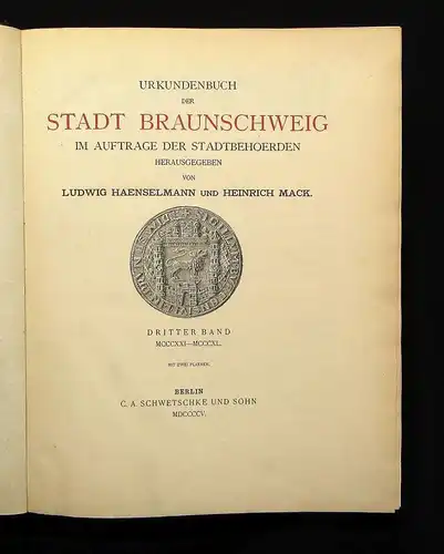 Hänselmann Urkundenbuch der Stadt Braunschweig  Bd.1-4 komplett 1873- 1912 js