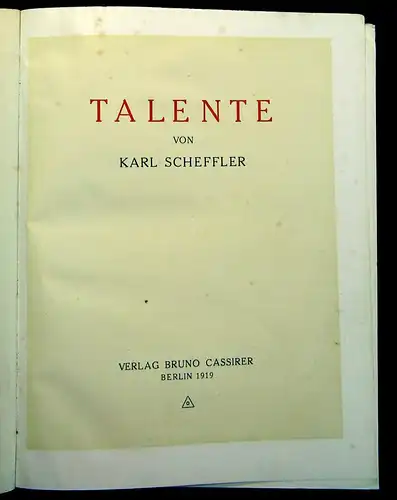 Scheffler Talente 1919 Geschichte Kunst mb