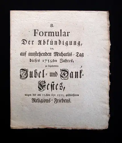 B. Formular Der Abkündigung des auf innenstehenden Michaelis-Tag Dank Fest 1555