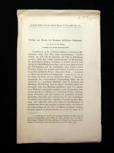 Stern Beiträge zur Theorie der Resonanz lufthältiger Hohlräume 1872 Wissen  mb