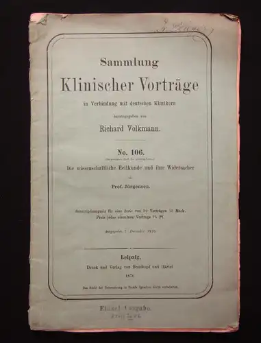 Volkmann Sammlung klinischer Vorträge in Verbindung m dt. Klinikern 1876 Nr. 106