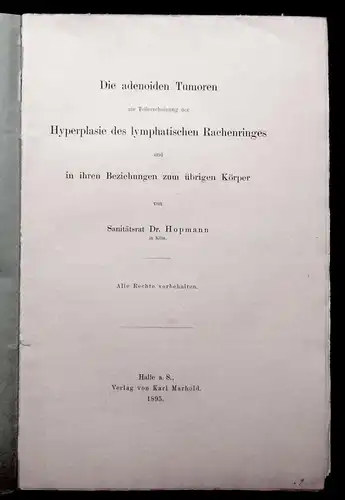 Bresgen Sammlung Abhandlungen Nasen-, Ohren-, Mund- und Hals-Krankheiten 1895