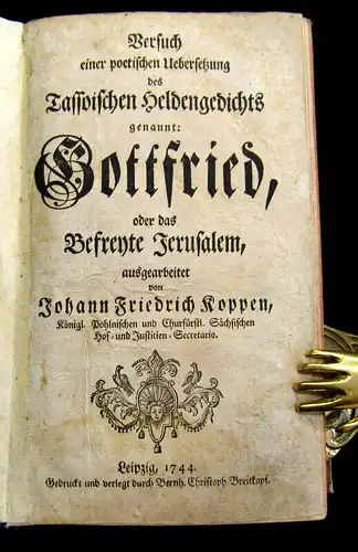 Koppen 1744 Versuch einer poetischen Uebersetzung des Tassoischen Heldenged. am