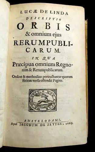 Linda, Lucas de 1665 Descriptio orbis & omnium ejus rerumpublicarum ... am