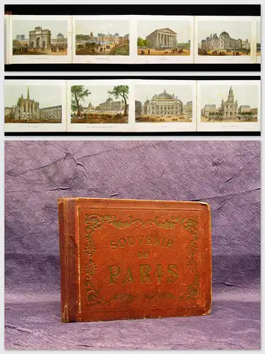 Leporello Souvenier de Paris mit 24 kolorierten Lithografien um 1860 Landeskunde