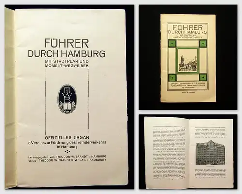 Brandt Führer durch Hamburg mit Stadtplan und Moment-Wegweiser um 1910 Guide mb