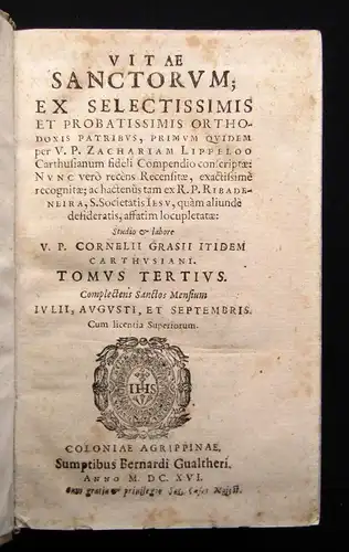 Lippeloo Zacharias Vitae Sanctorum Ex Selectissimis 1603-1603 Bd. 2-4  js