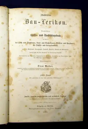 Mothes Illustriertes Bau-Lexikon 1.Band apart Hülfs-und Nachschlagebuch 1863 js