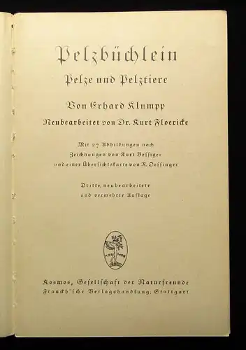 Klumpp Pelzbüchlein Pelze und Pelztiere Für den Pelzhandel wichtigen Tiere 1930