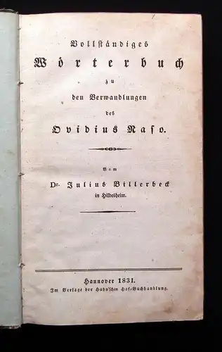 Vollständiges Wörterbuch zu den Verwandlungen des Ovidius Rafo 1831 Erzählung js