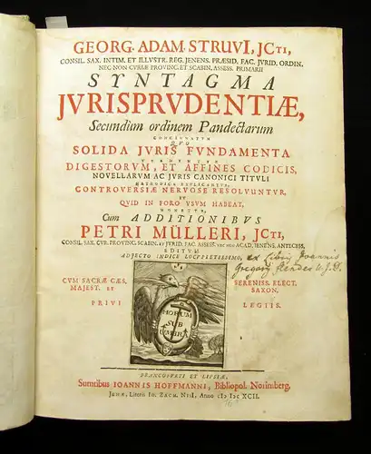 Struve 1692 Syntagma Jurisprudentiae Secundum ordinem Pandectarum [...] Recht am